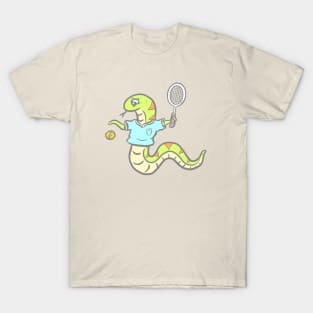 Snake Playing Tennis Cartoon Logo Mascot T-Shirt